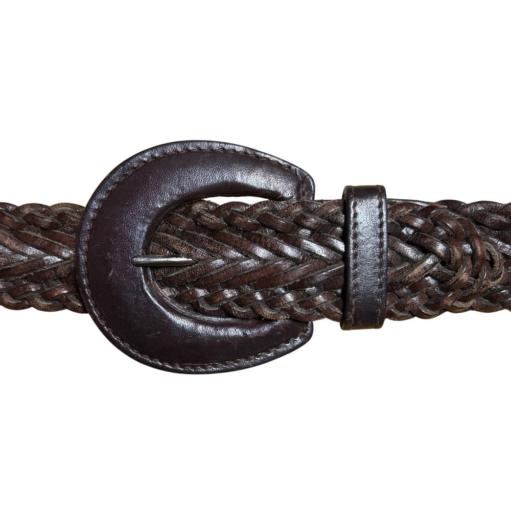 Worth Braided Leather Belt Dark Brown 1.5" Wide Size Small (32 waist or smaller)